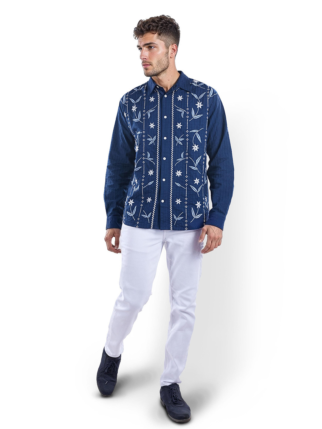 Celio Embroidered Spread Collar Casual Shirt