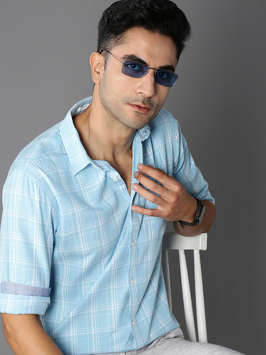 British Club Men cotton Smart Slim Fit Spread Collar Opaque Checked Casual Shirt