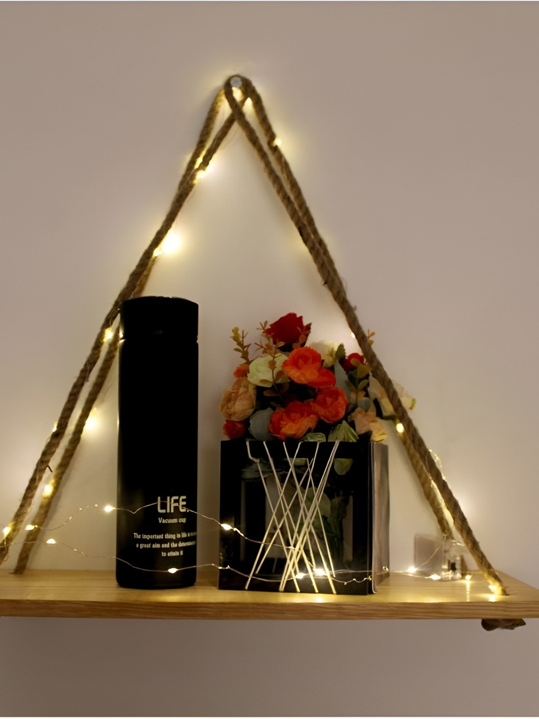 VAH Kya Bat Hai !! Brown Wooden LED Light Wall Hanging Shelf