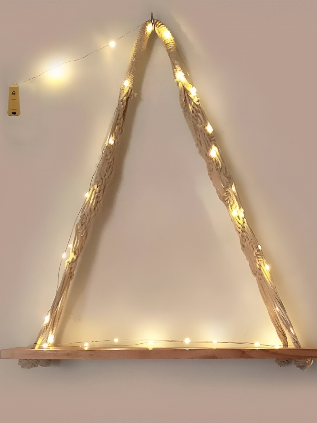 VAH Kya Bat Hai !! White Wooden Macrame Bohemian LED Light Wall Hanging Shelf