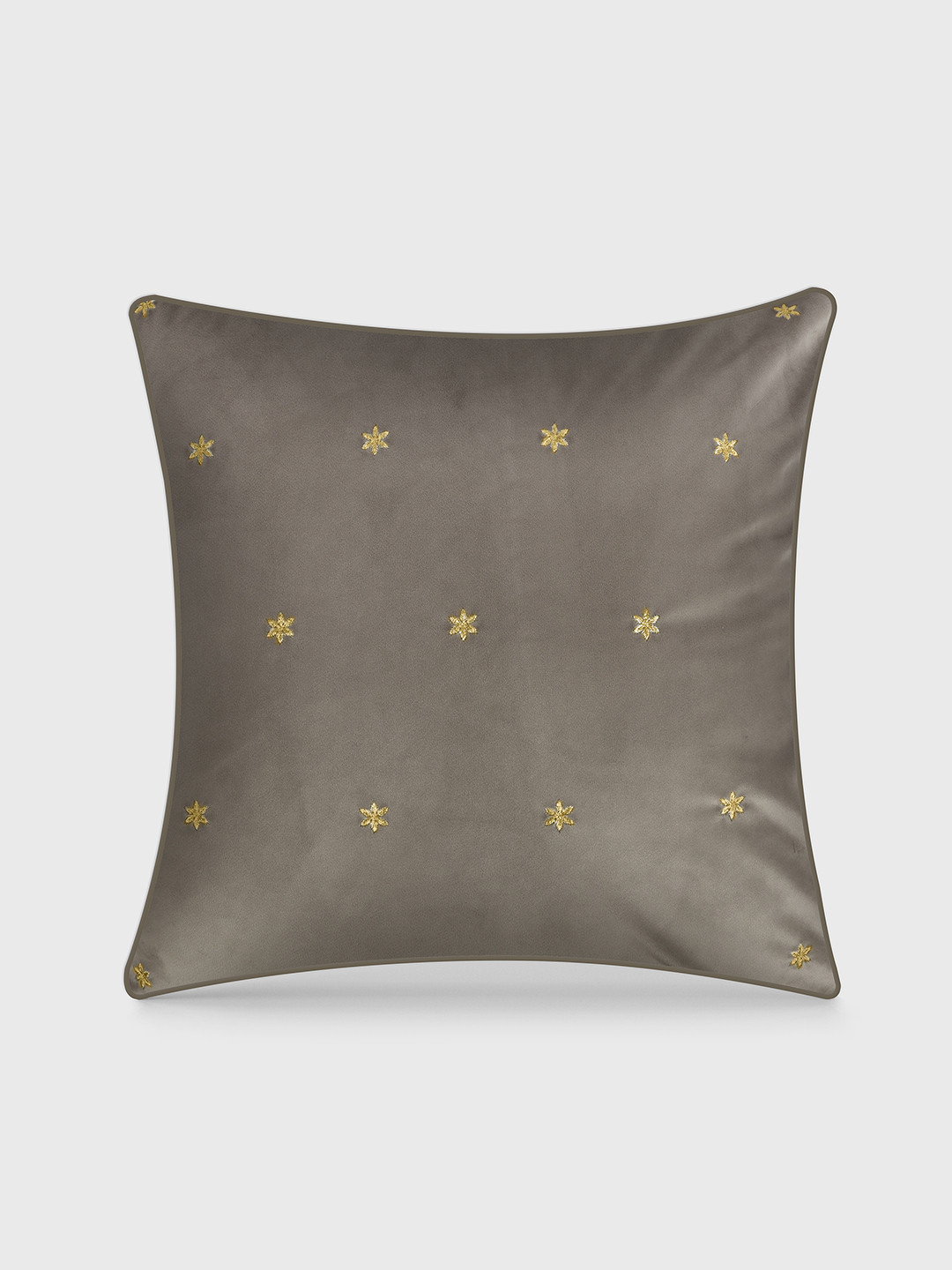 Mirooh Grey & Gold Toned Floral Embroidered Velvet Pre-Filled Cushion