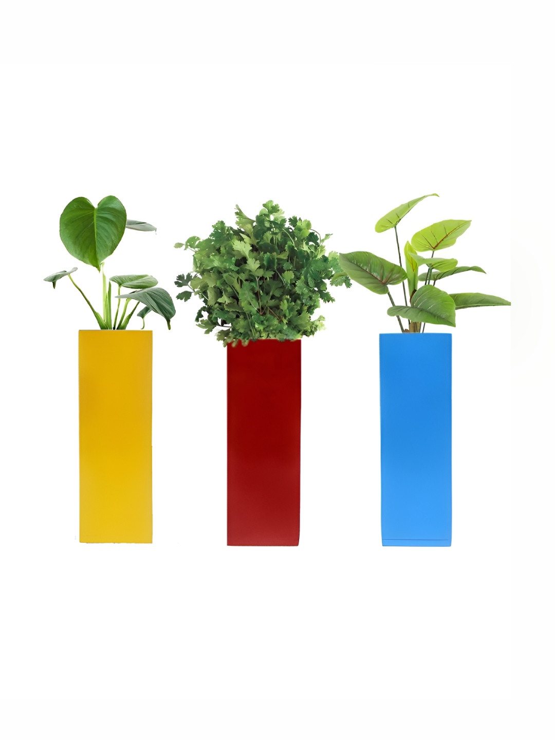 VAH Kya Bat Hai !! Yellow & Red 3 Pieces Wooden Artificial Plants Holders