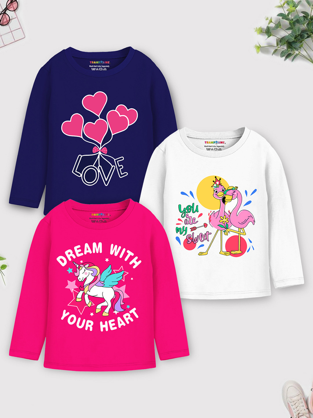 YK X Trampoline Girls Pack Of 3 Graphic Printed T-shirts