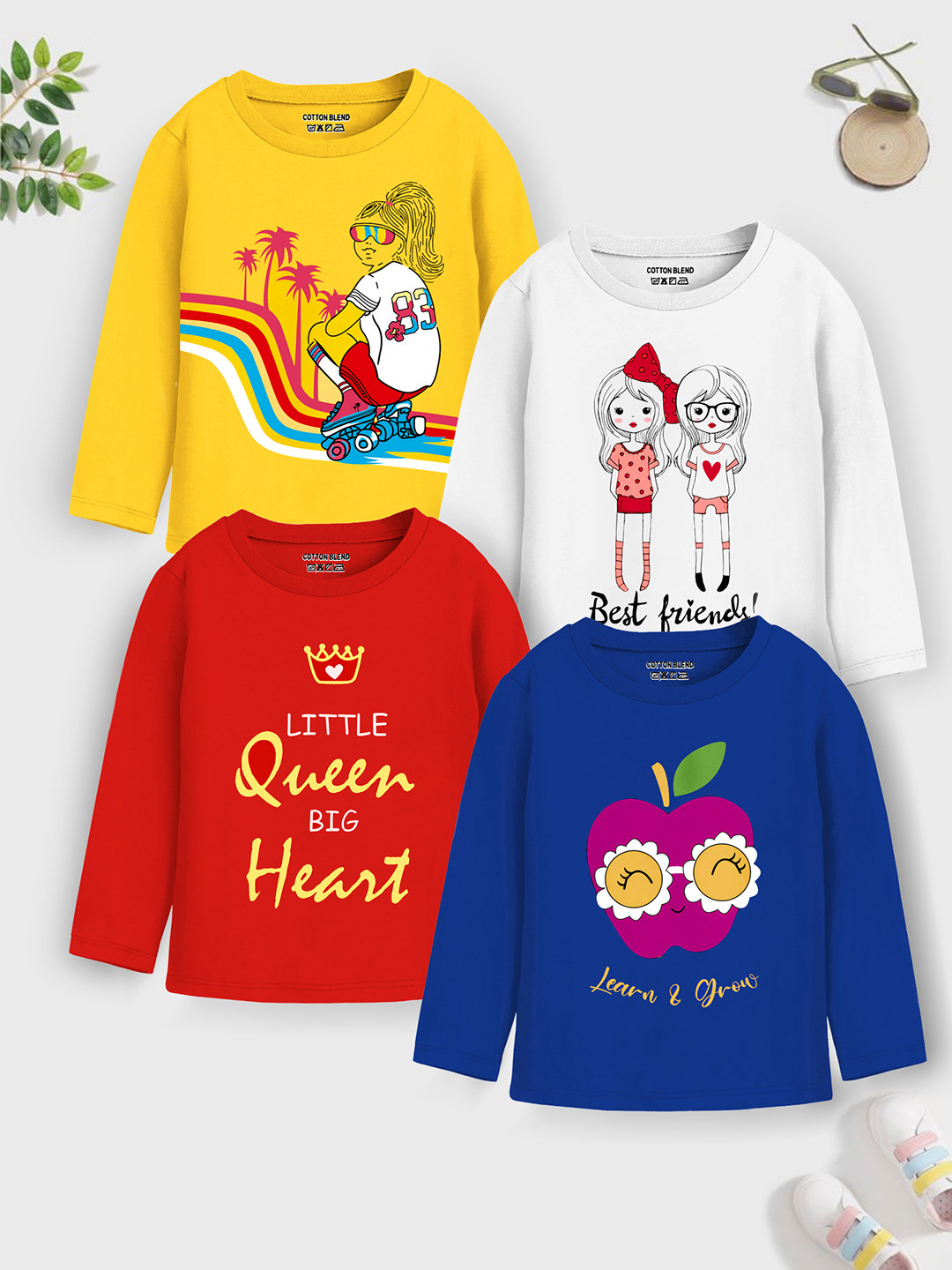 YK X Trampoline Girls Pack Of 4 Typography Printed Round Neck T-shirts