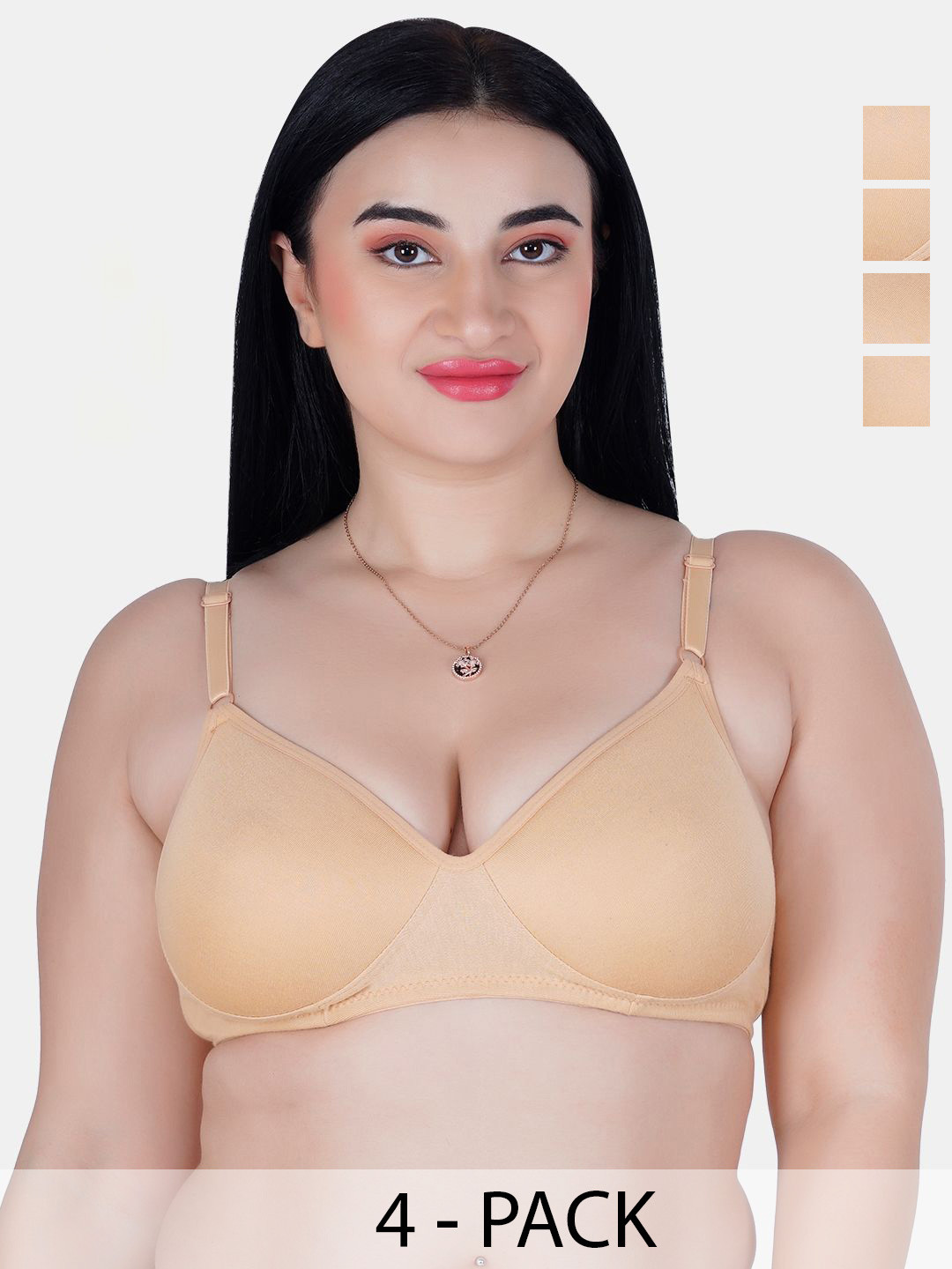 KOMLI Pack Of 4 Lightly Padded Cotton T-shirt Bras With All Day Comfort