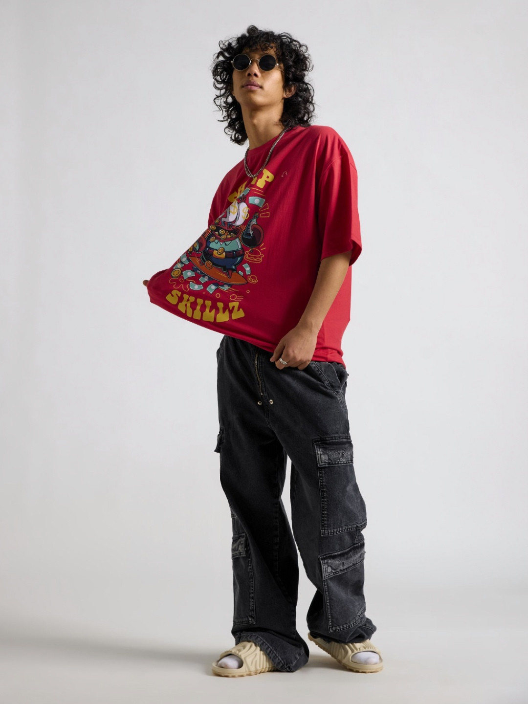 THE CLOTHING FACTORY Men Biker Printed Hooded Raw Edge T-shirt