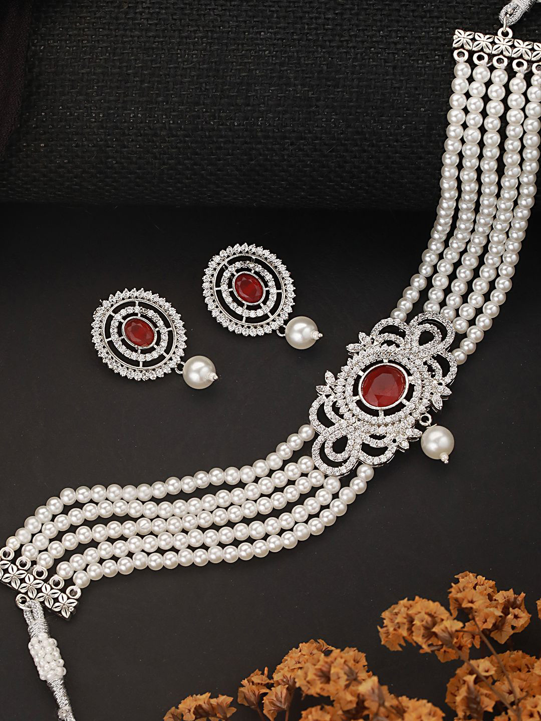 Saraf RS Jewellery Silver Plated Brass Beaded Jewellery Set