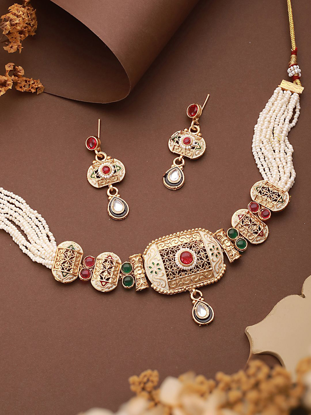 Saraf RS Jewellery Gold-Plated AD-Studded Filigree Choker Jewellery Set