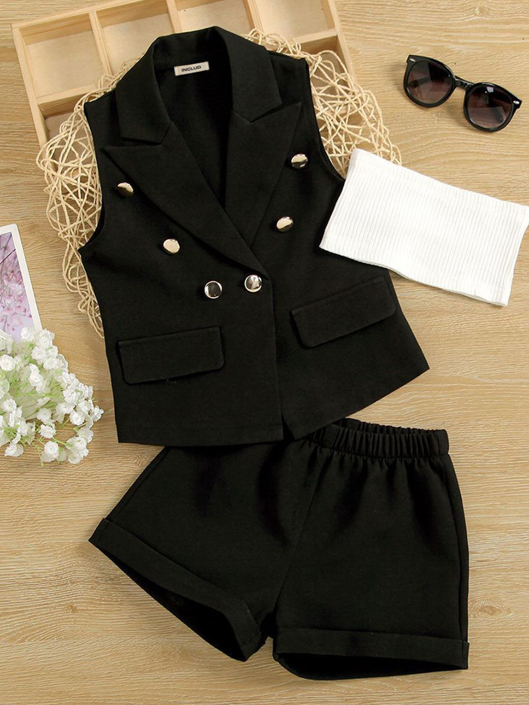 INCLUD Girls Strapless Tube Top with Shorts & Jacket