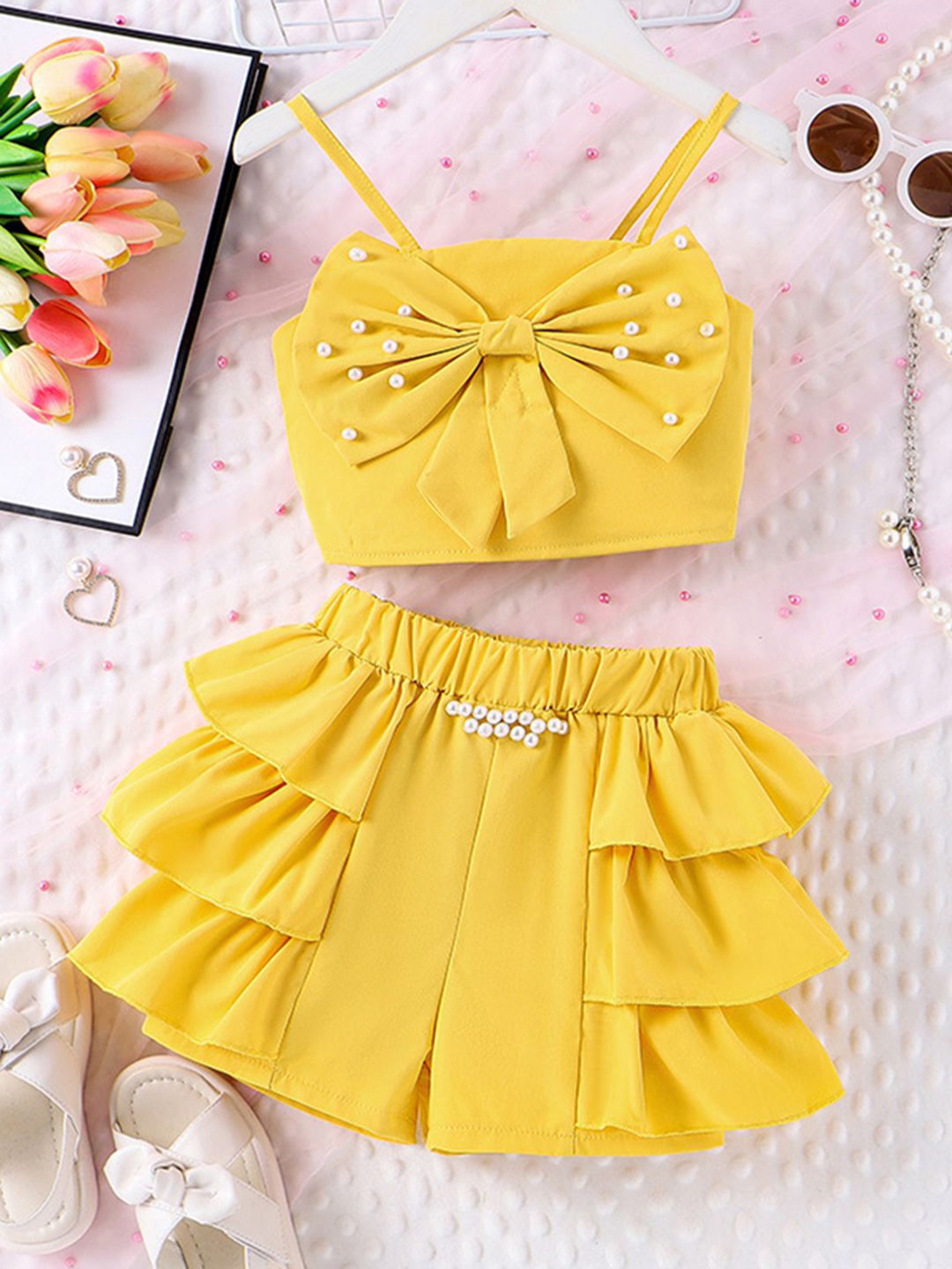 INCLUD Girls Shoulder Straps Crop Top With Short