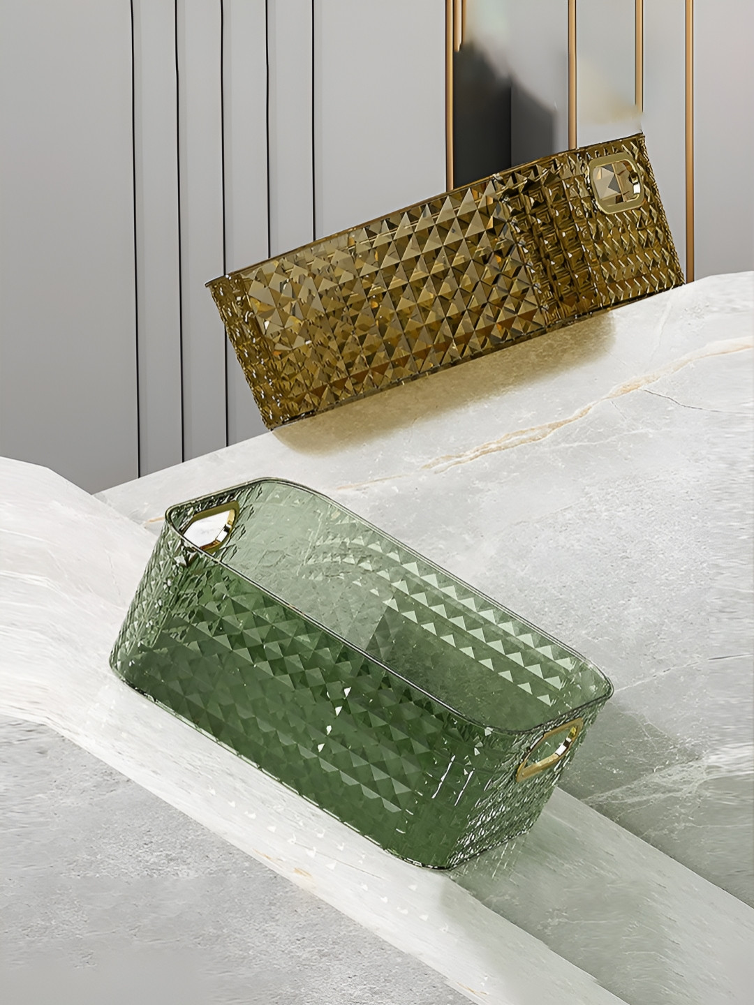 Kuber Industries Yellow Textured Bathroom Multi-Utility Organiser