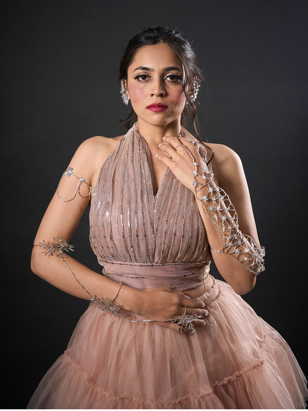 D BIAS Striped Halter Neck Net Wrap Top