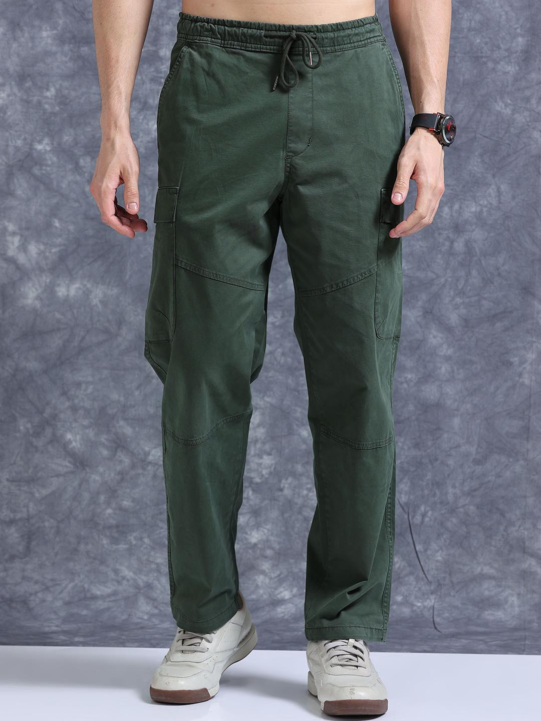 The Roadster Lifestyle Co Pure Cotton Relaxed-Fit Cargos Trousers