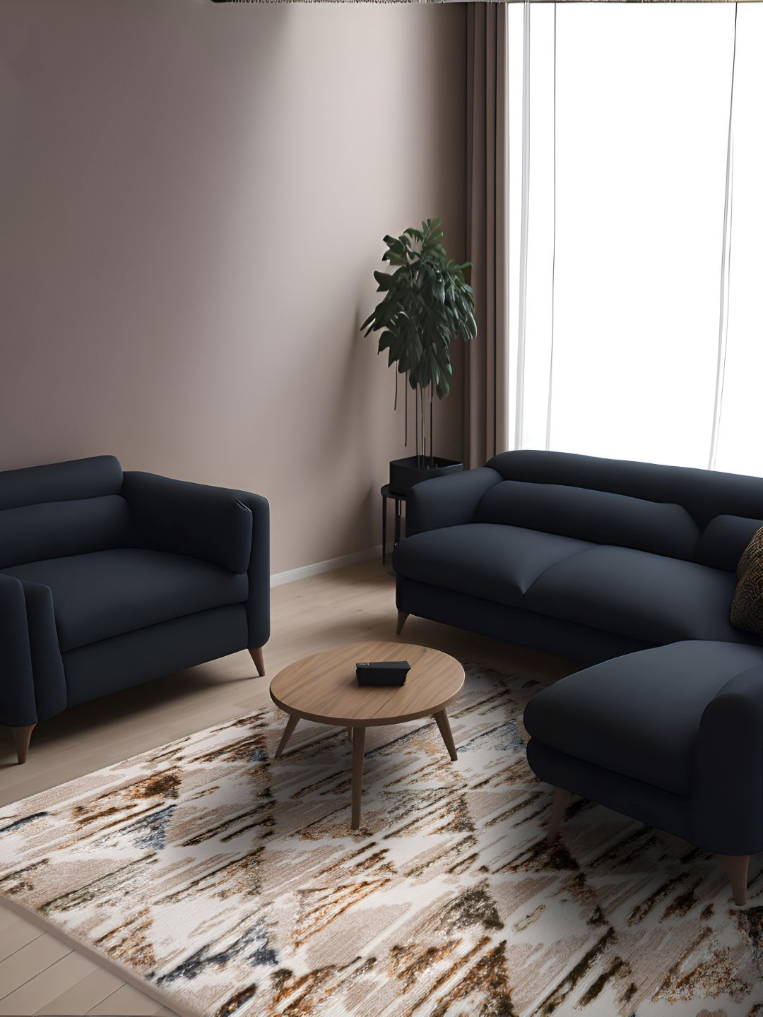 Sapana Carpet-Mats Beige Geometric Textured Anti-Skid Polyester Carpet