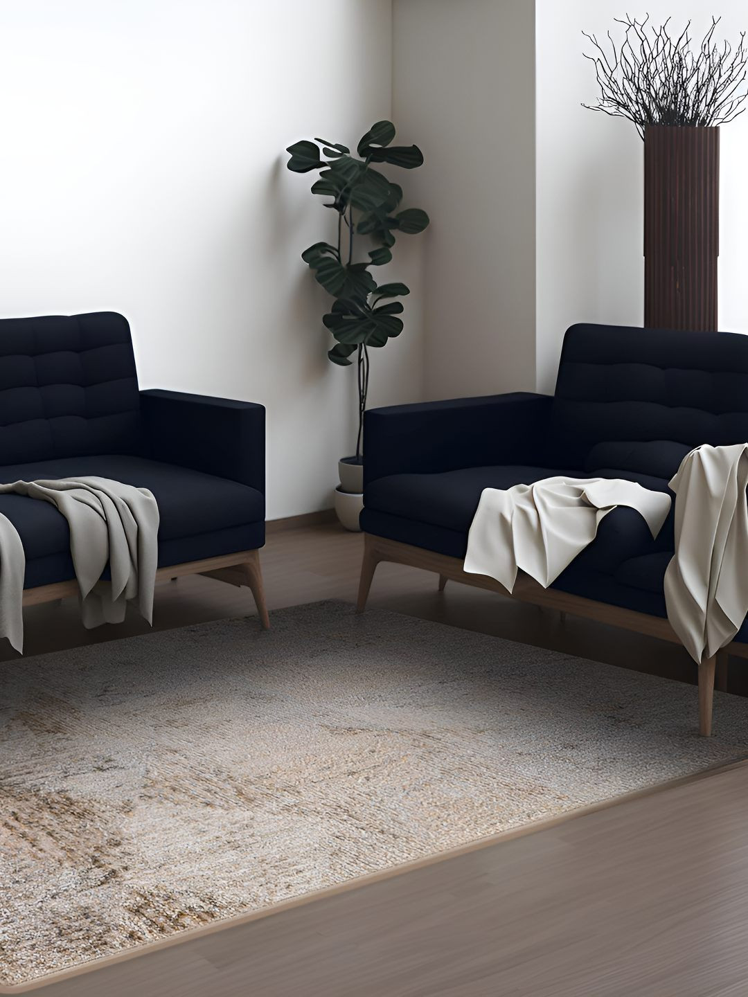 Sapana Carpet-Mats Beige Textured Anti-Skid Polyester Carpet