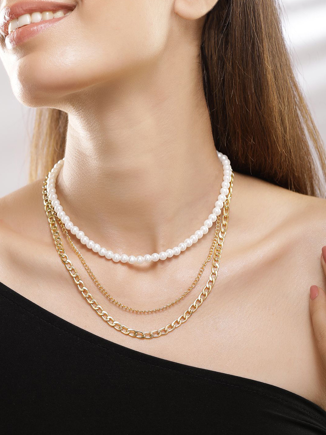 TOKYO TALKIES X rubans FASHION ACCESSORIES Rhodium-Plated Beaded 3 Layered Neckalce