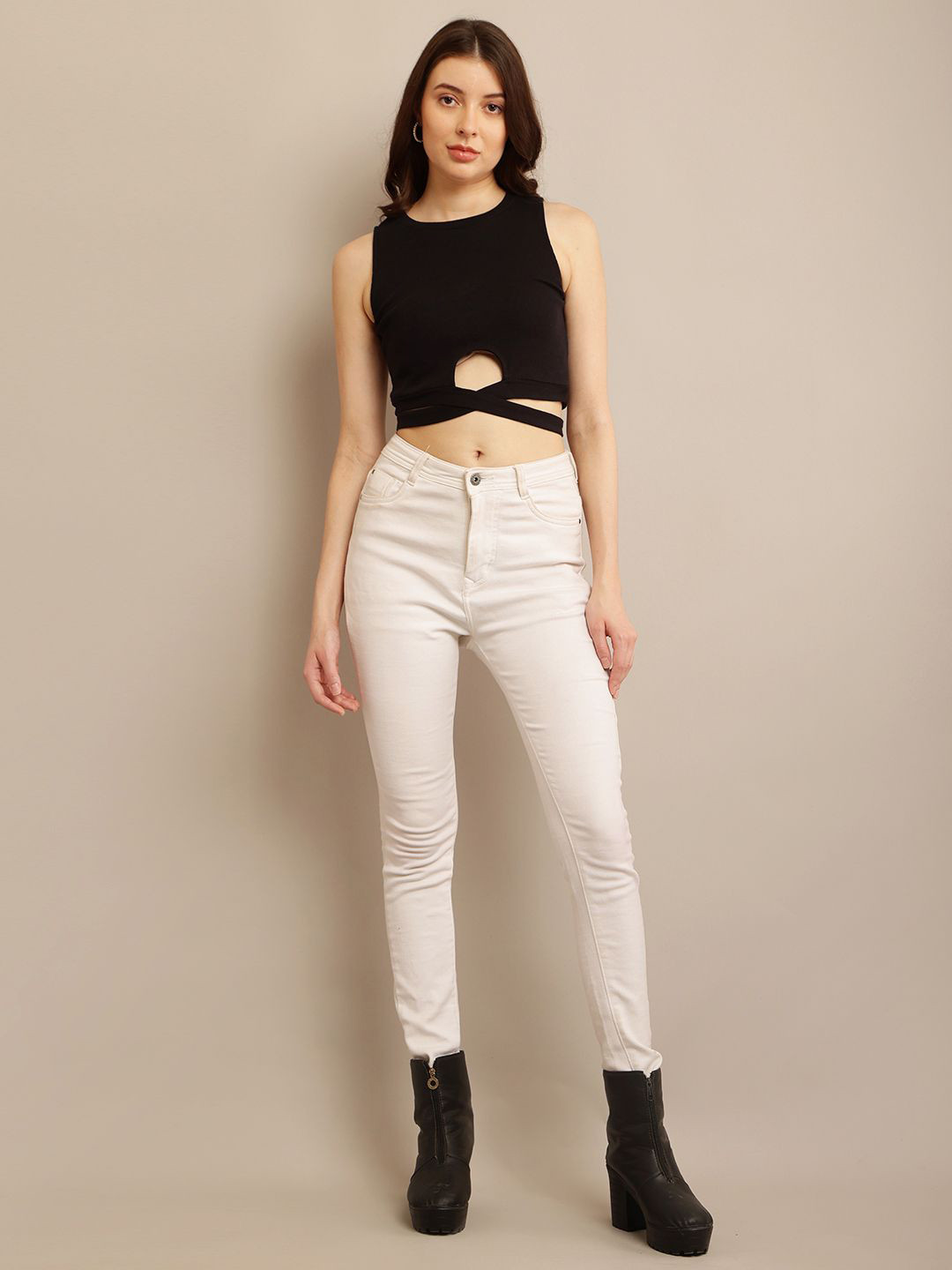 NoBarr Cotton Boat Neck Cut Out Crop Top