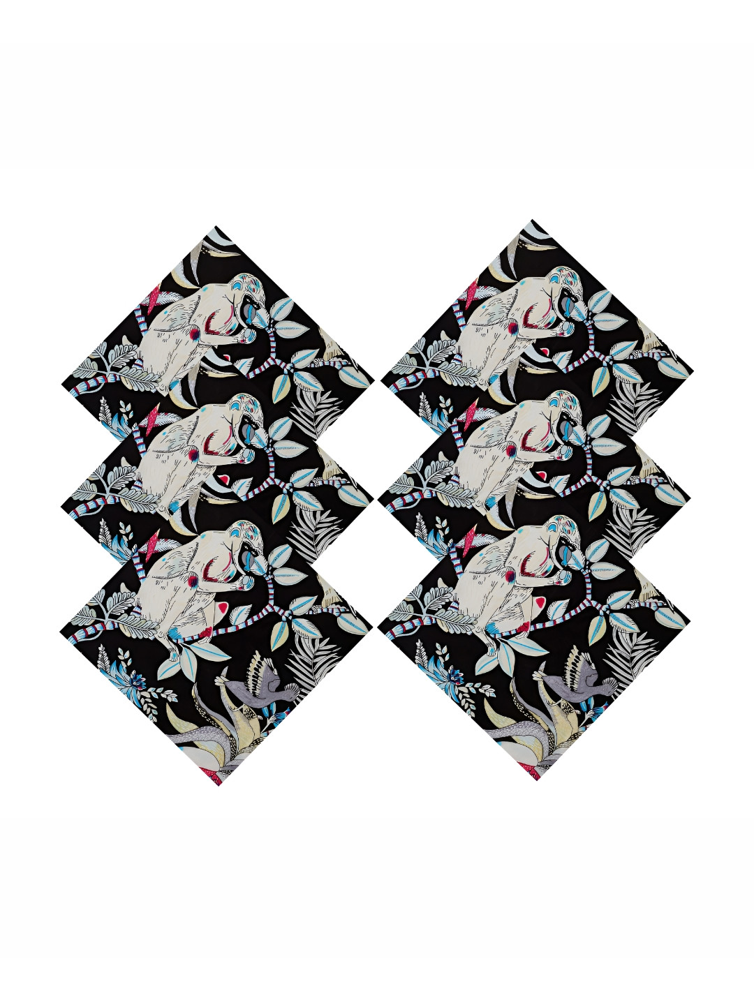 HANDICRAFT PALACE Green & White 6 Pieces Monkey Printed Square Cotton Table Napkins