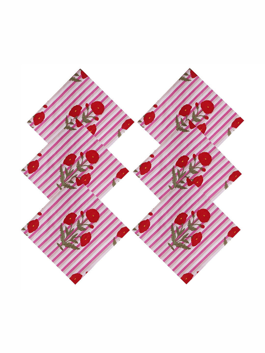 HANDICRAFT PALACE Pink & White 6 Pieces Striped Cotton Table Napkins