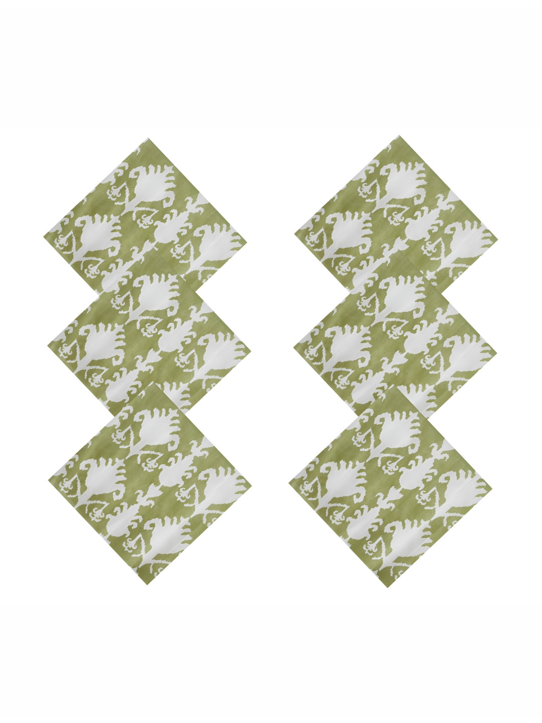 HANDICRAFT PALACE Green & White 6 Pieces Floral Printed Square Cotton Table Napkins