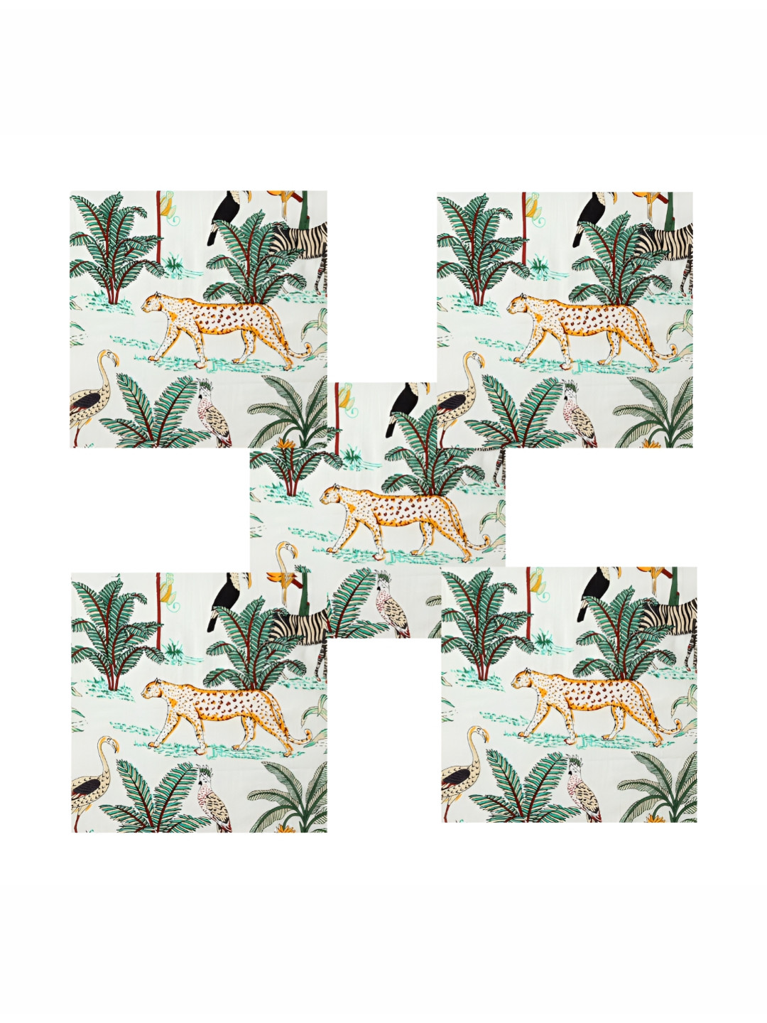 HANDICRAFT PALACE White & Green 6 Pieces Printed Cotton Table Napkins