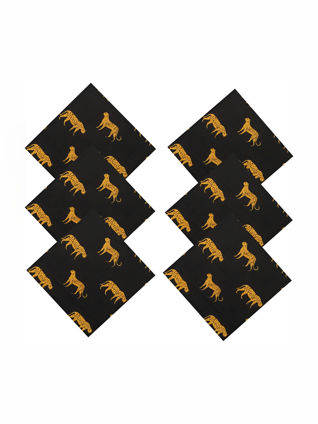 HANDICRAFT PALACE Black & Yellow 6 Pieces Printed Square Cotton Table Napkins