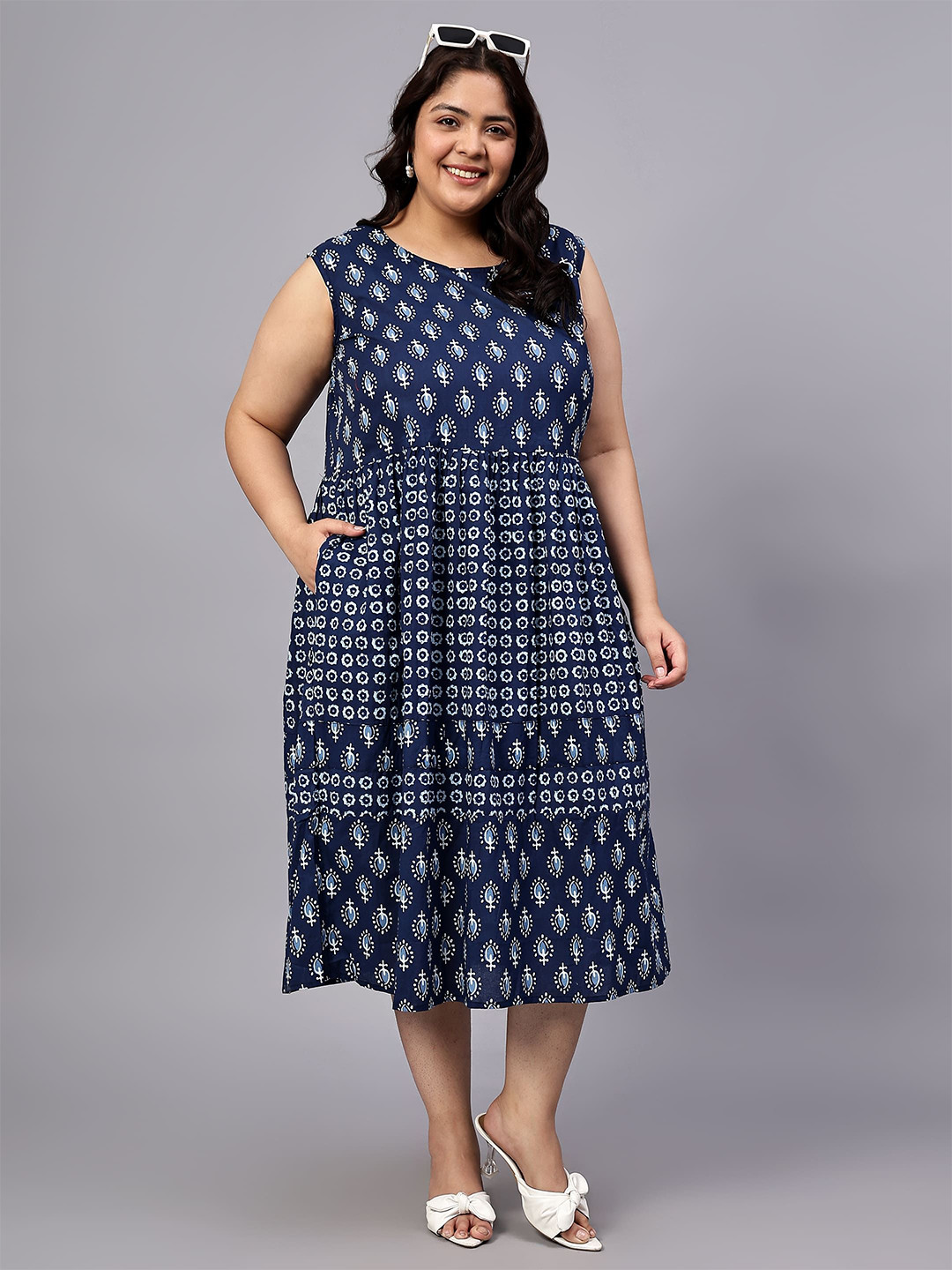 Indietoga Plus Size Printed Pure Cotton Tiered Maxi Dress