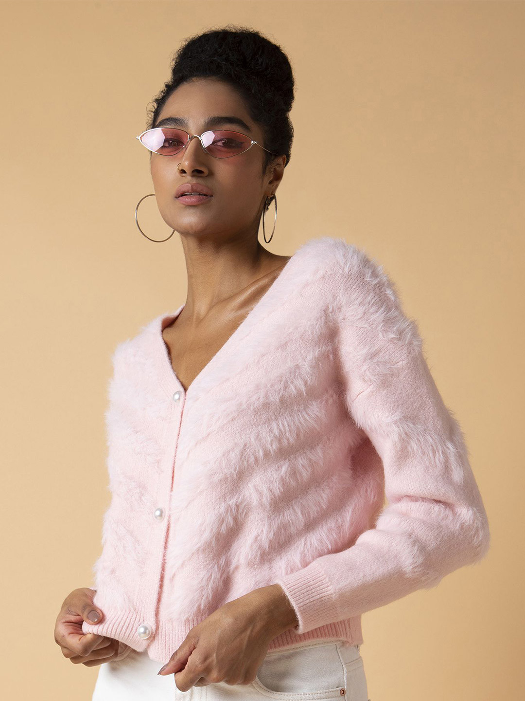 SHOWOFFFF Women Cardigan with Fuzzy Detail
