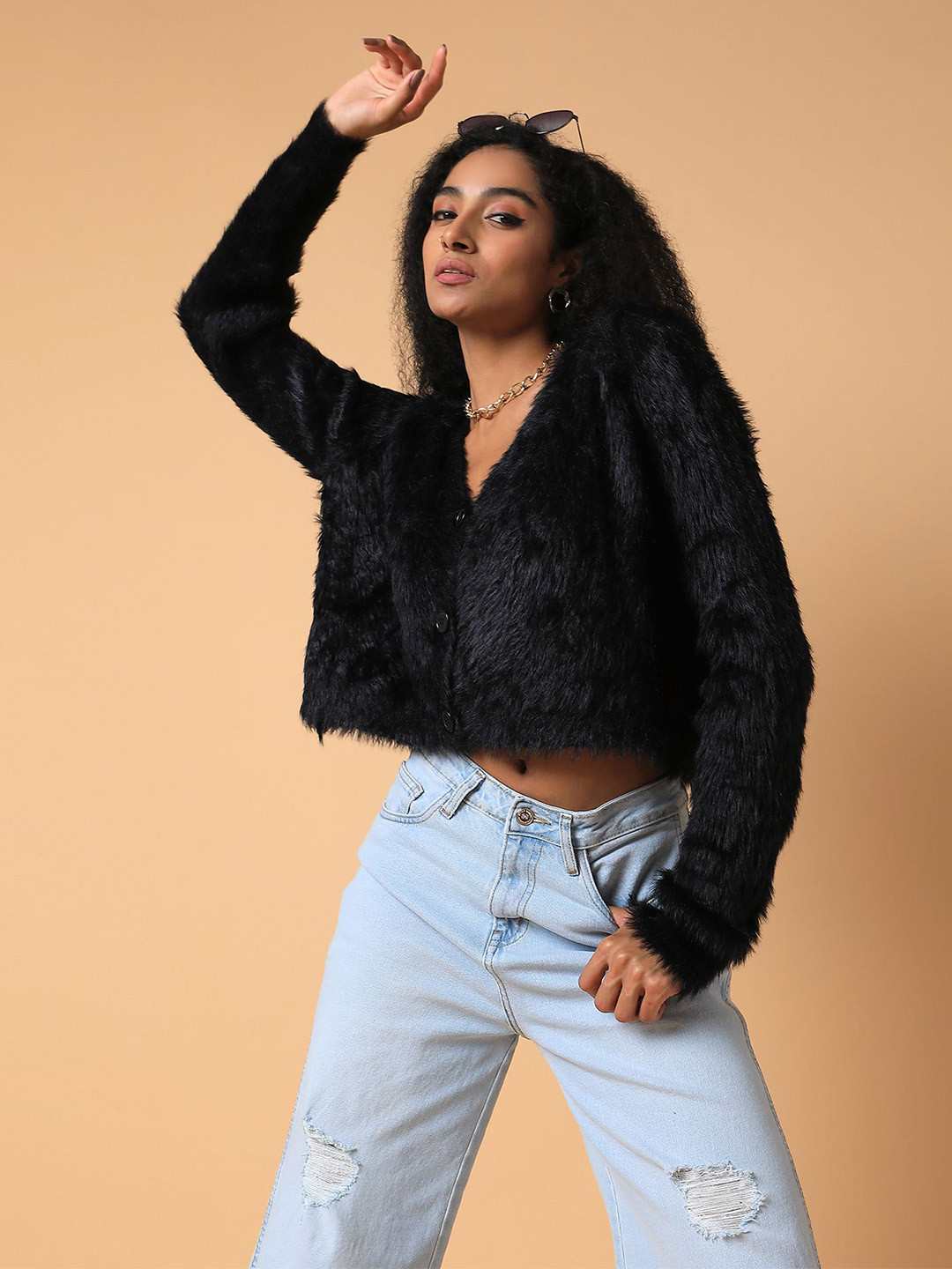 SHOWOFF Women's Solid Black Oversized Cardigan