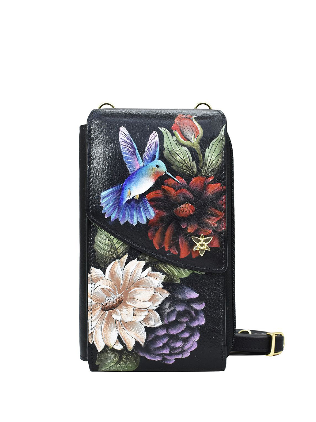 Anuschka Hand Painted Hummingbird Heaven Leather Crossbody Phone Case