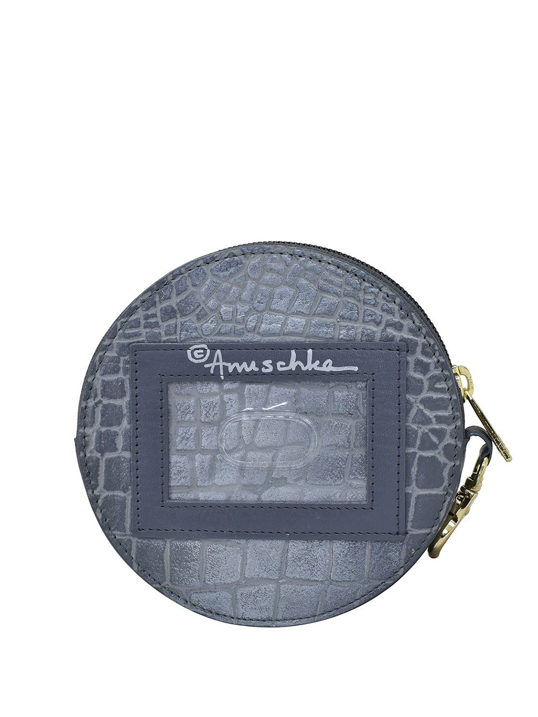 Anuschka Women's Croc Embossed Silver/Grey Handpainted Leather Round Coin Pouch