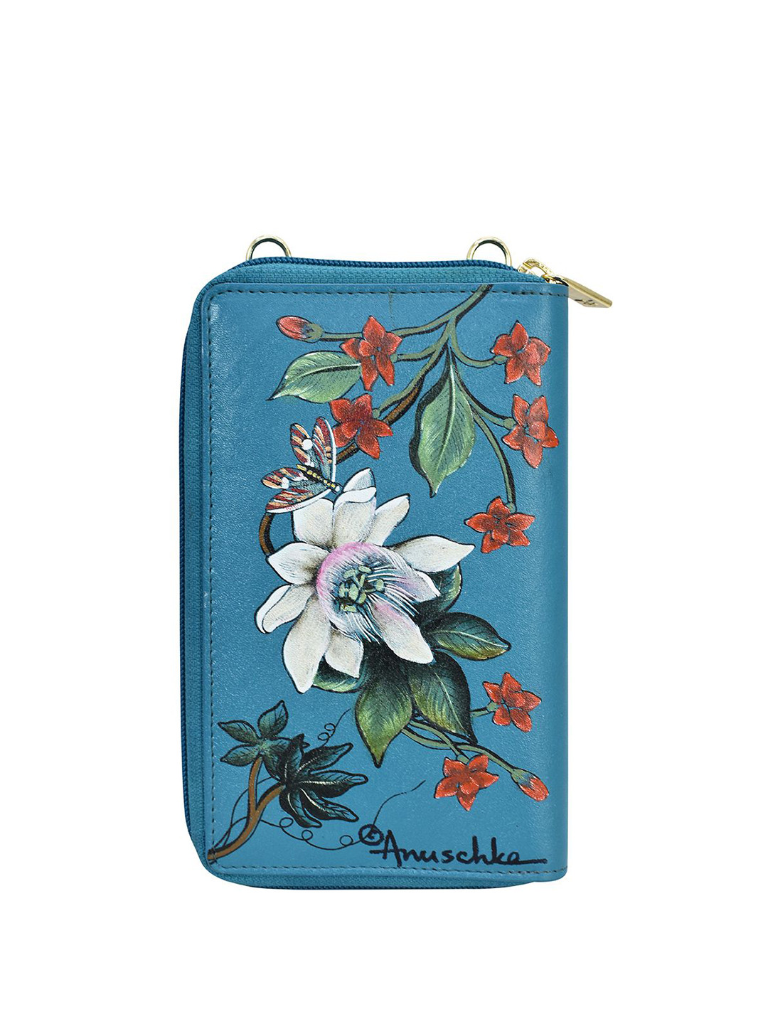 Anuschka Hand Painted Royal Garden Leather Crossbody Phone Case
