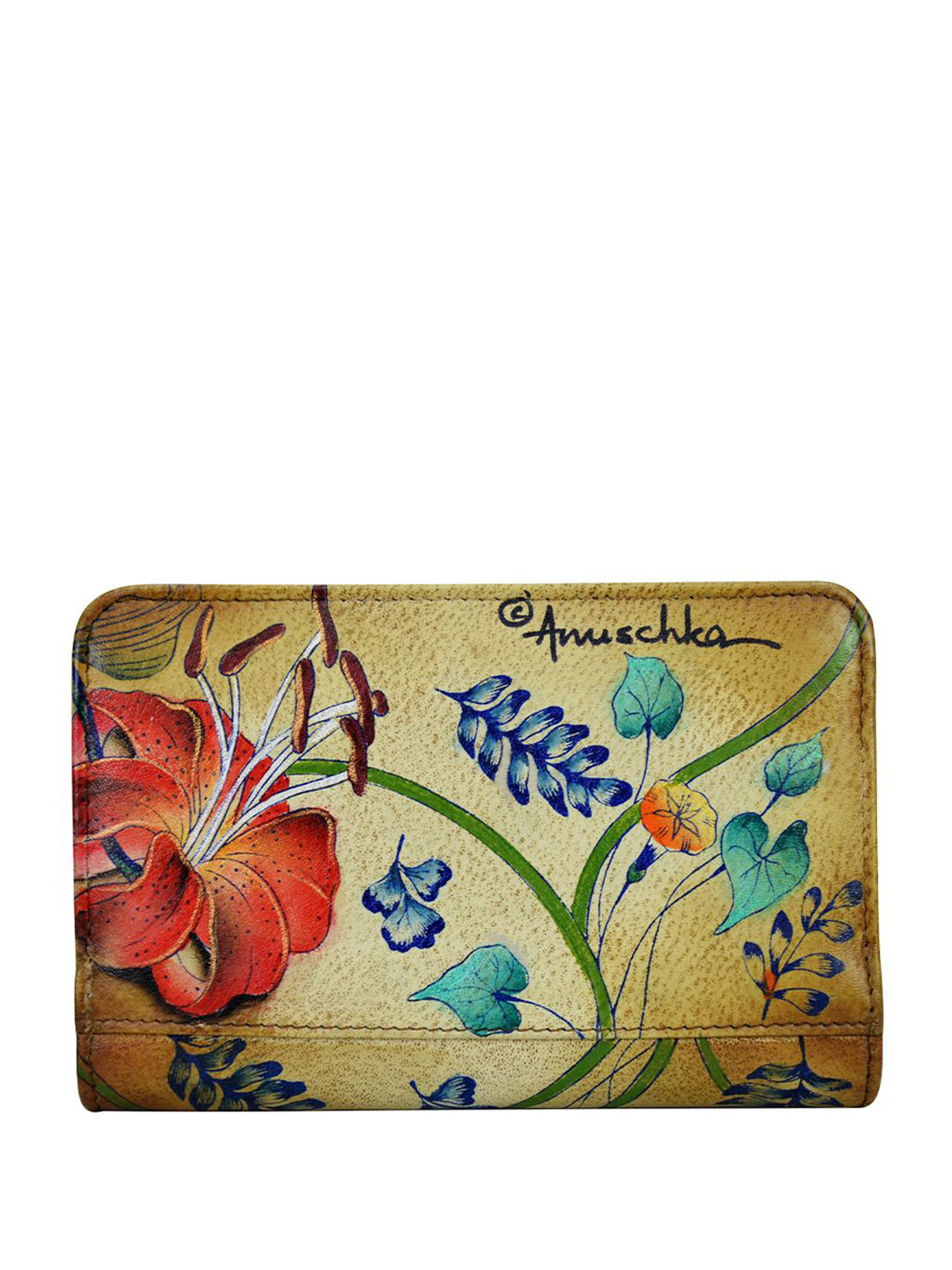 Anuschka Women Caribbean Garden Hand Painted Leather Small Two Fold Wallet
