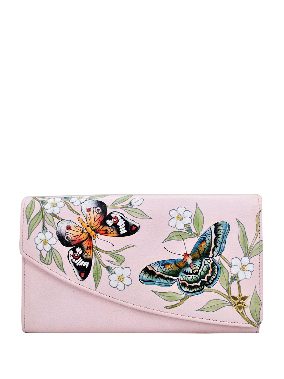 Anuschka Hand Painted Butterfly Melody Leather Accordion Flap Wallet