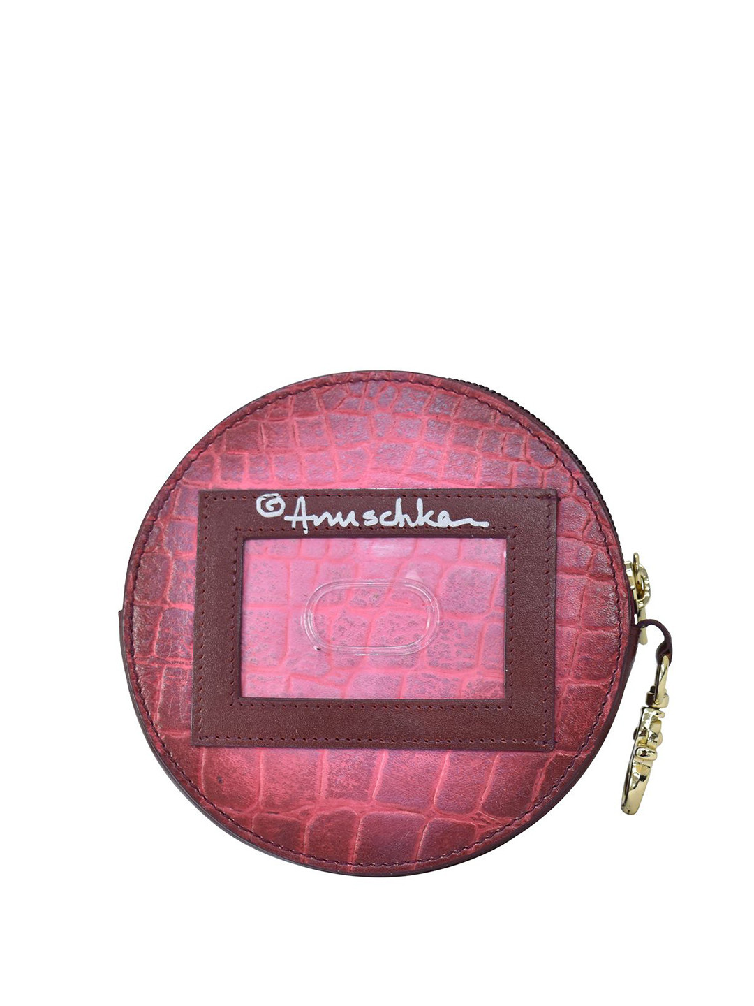 Anuschka Women's Croc Embossed Berry Handpainted Leather Round Coin Pouch