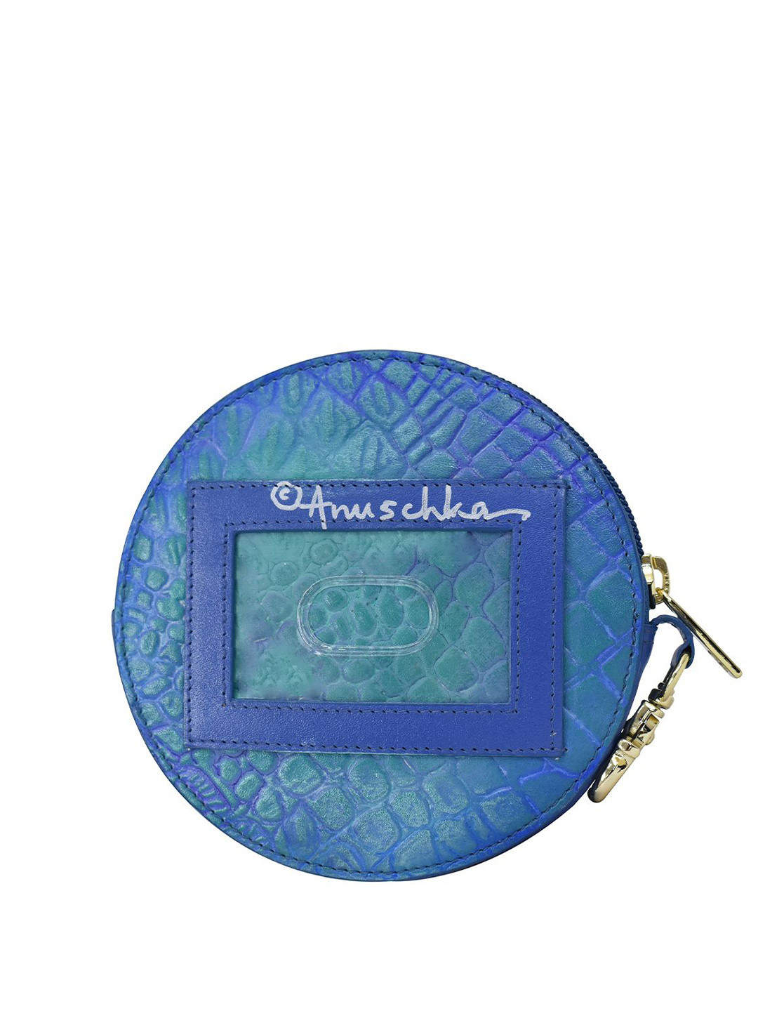 Anuschka Women Croc Embossed Peacock Handpainted Leather Round Coin Pouch