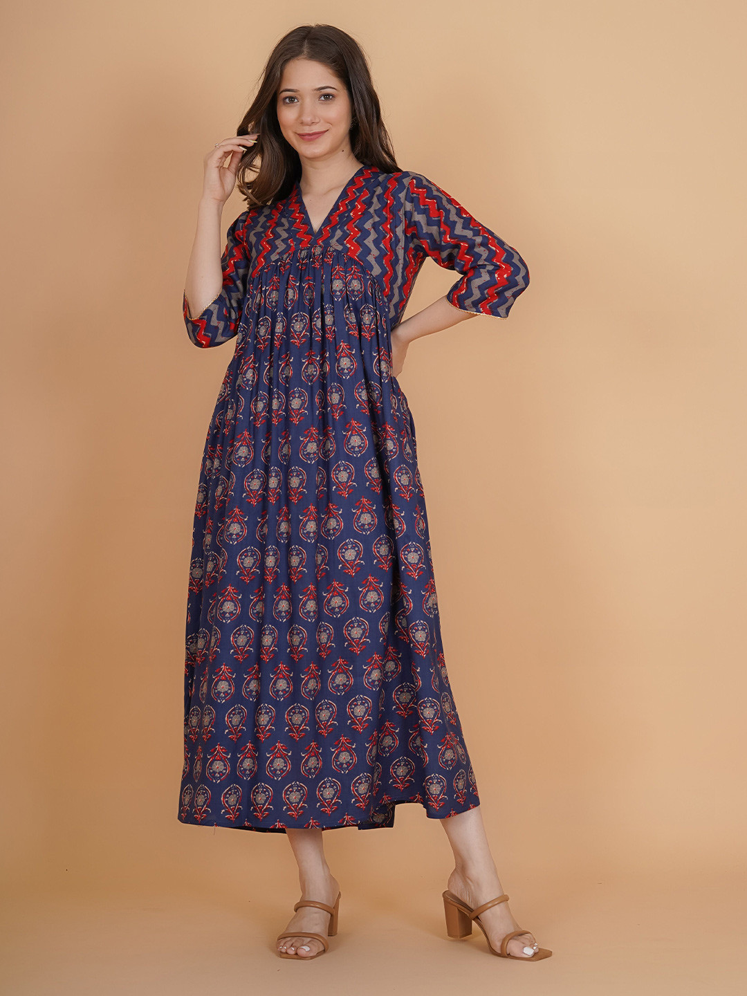 INDIANIC Ethnic Motifs Print Empire A-Line Flared Kurta