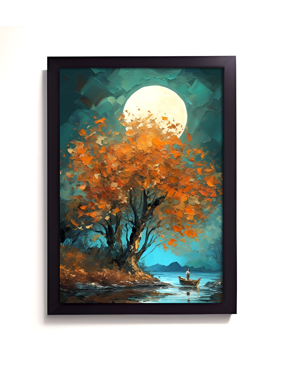 RANDOM Blue & Orange Synthetic Wood Floral and Botanical Wall Art