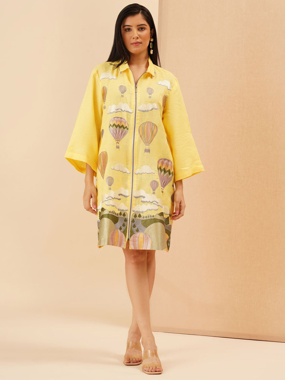 KALPRAAG Cappadocia Embroidered Bell Sleeves Zipper Dress