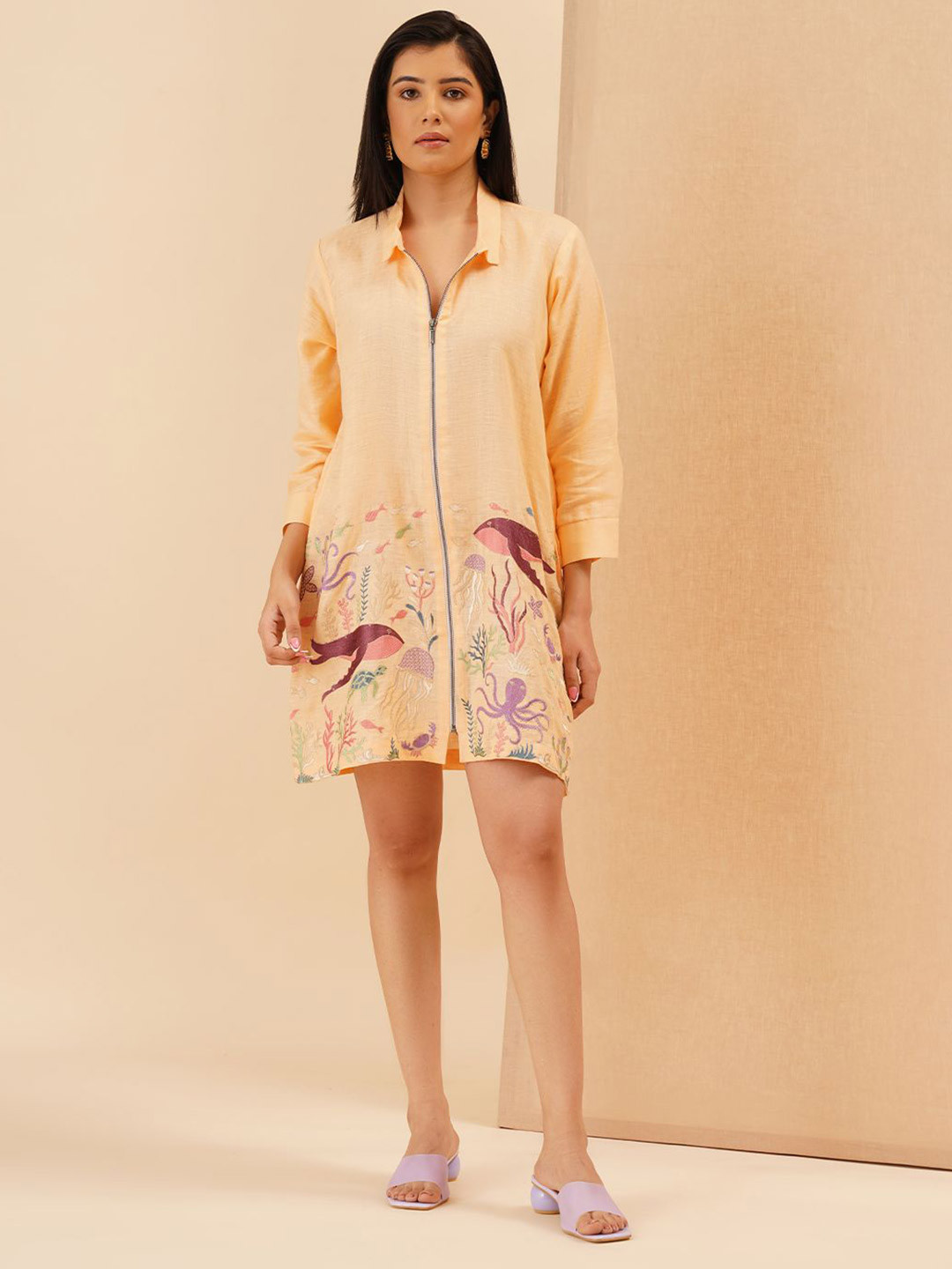 KALPRAAG Embroidered Zipper Dress