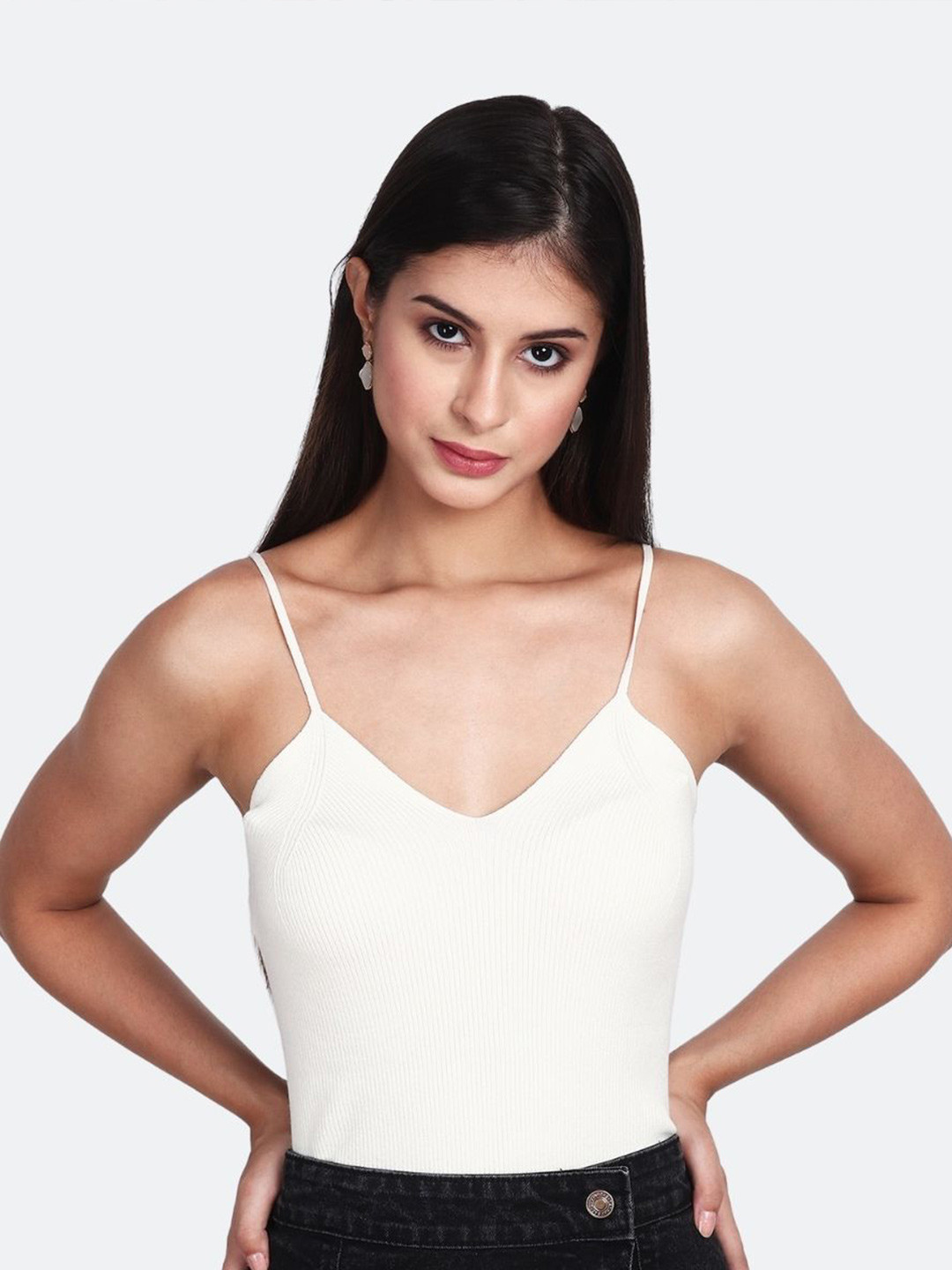 TOM & GEE Solid Ribbed Sleeveless Cotton Strappy Top