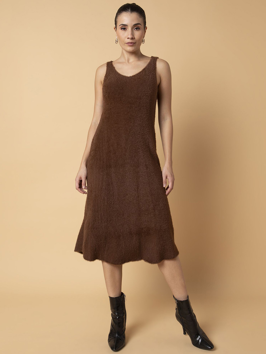SHOWOFFFF Solid A-Line Midi Dress