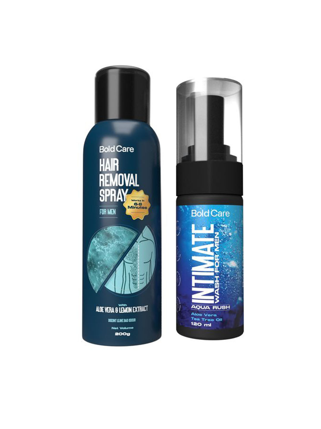 Bold Care Set of Hair Removal Spray - 200 g & Men Aqua Rush Intimate Wash - 120 ml