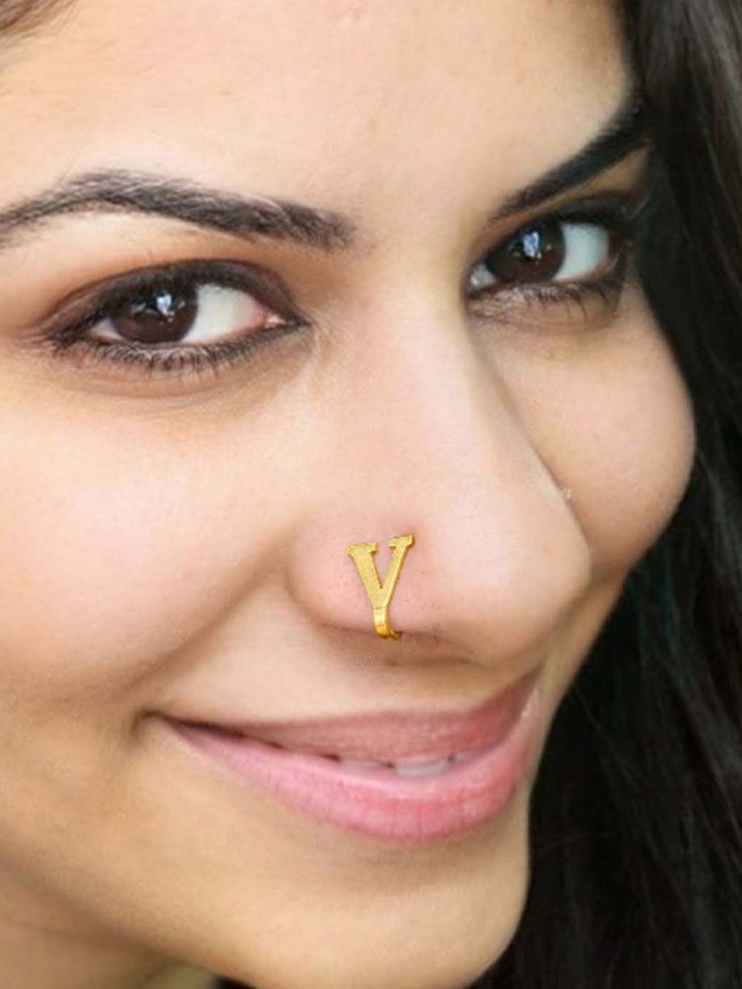 Goldnera V Alphabet Design Stud Nosepin