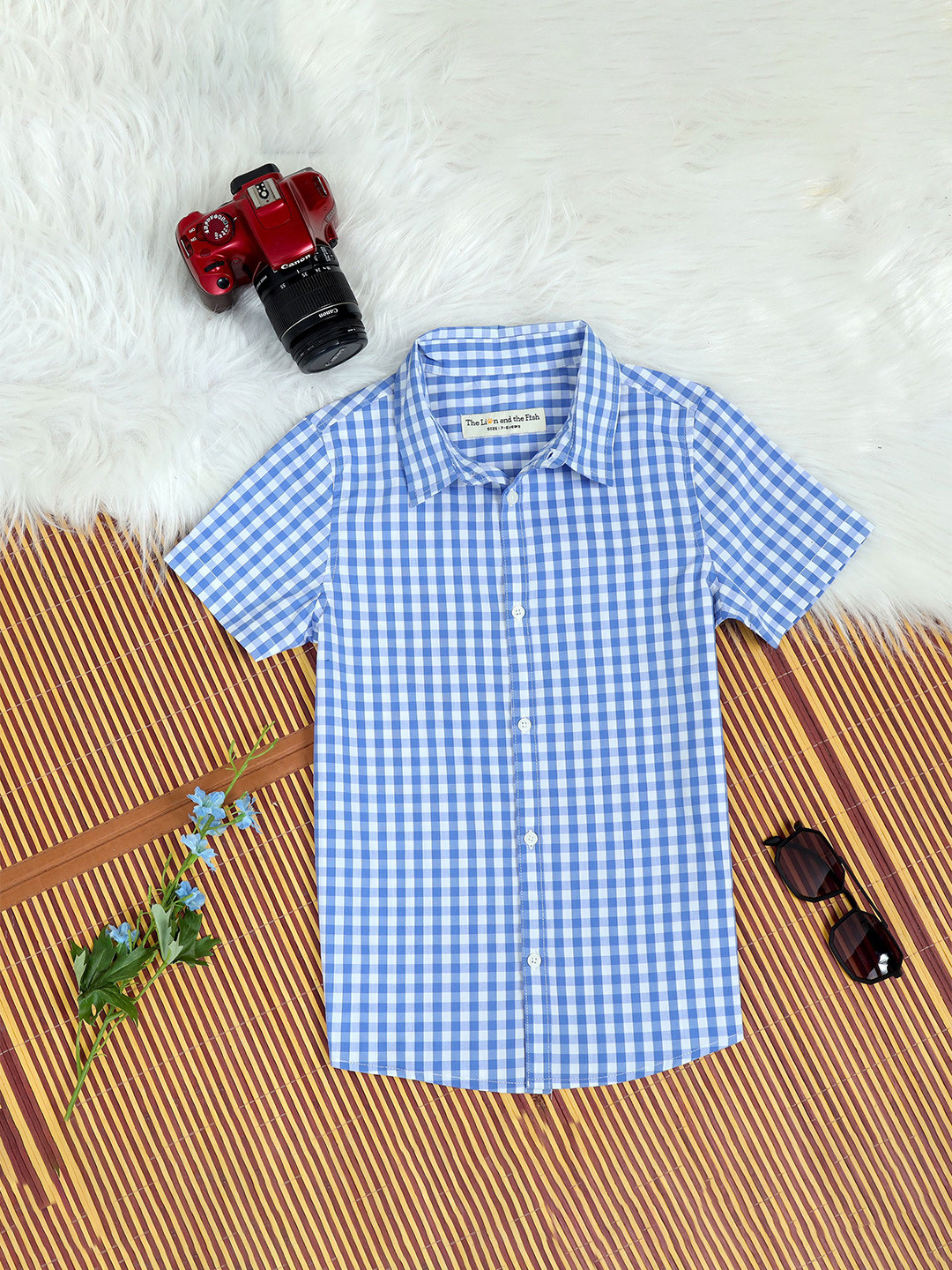 The Lion and The Fish Boys Relaxed Fit Checkered Spread Collar Shirt