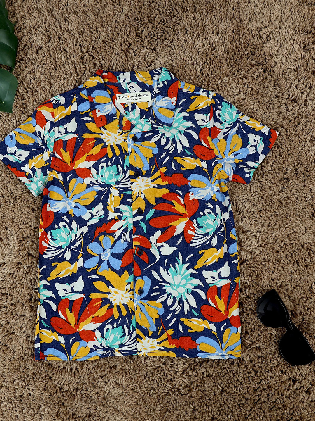 The Lion and The Fish Boys Relaxed Fit Flower Print Cuban Collar Shirt