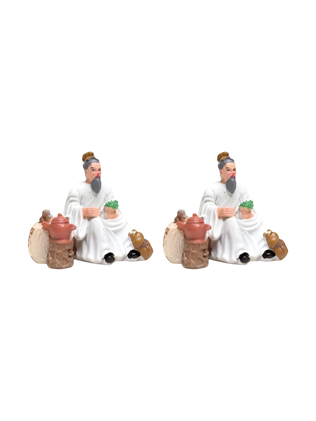 Wonderland White & Brown 2 Pieces Zen Figurine Showpiece