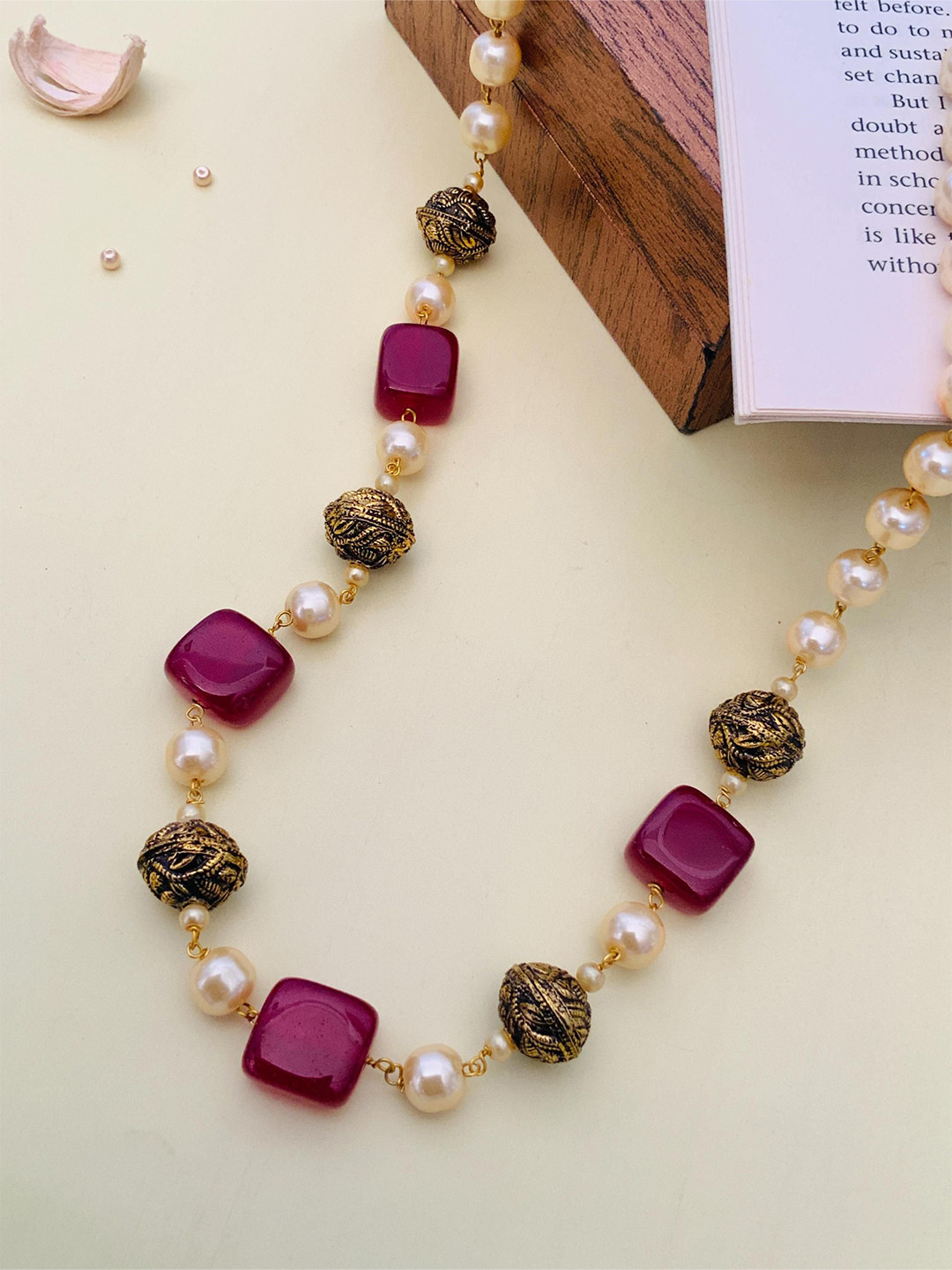 ABDESIGNS Gold Plated Monalisa Stones & Beads-Studded Statement Necklace