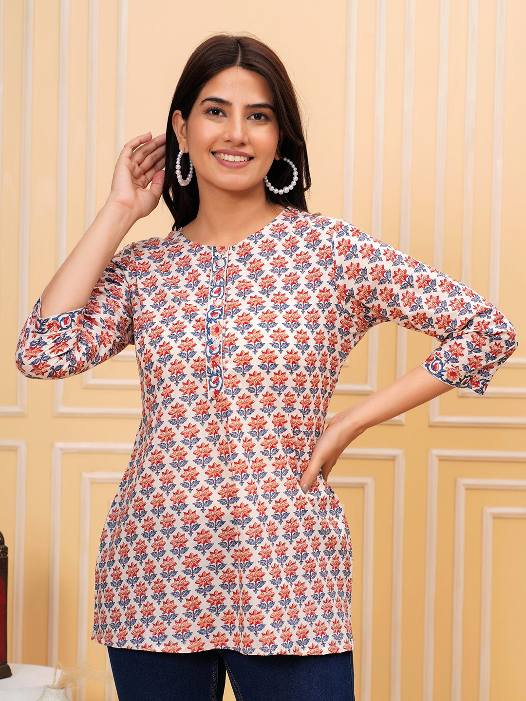 SIDDHANAM Print Cotton Shirt Style Top