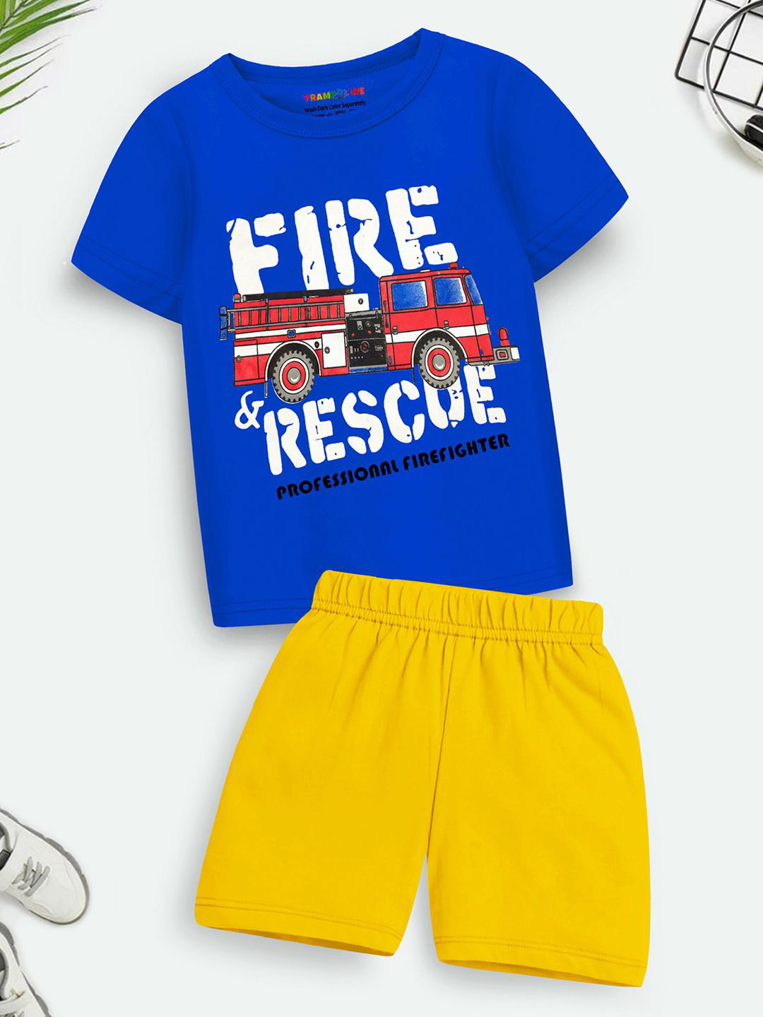 YK X Trampoline Kids Printed Round Neck T-shirt with Shorts